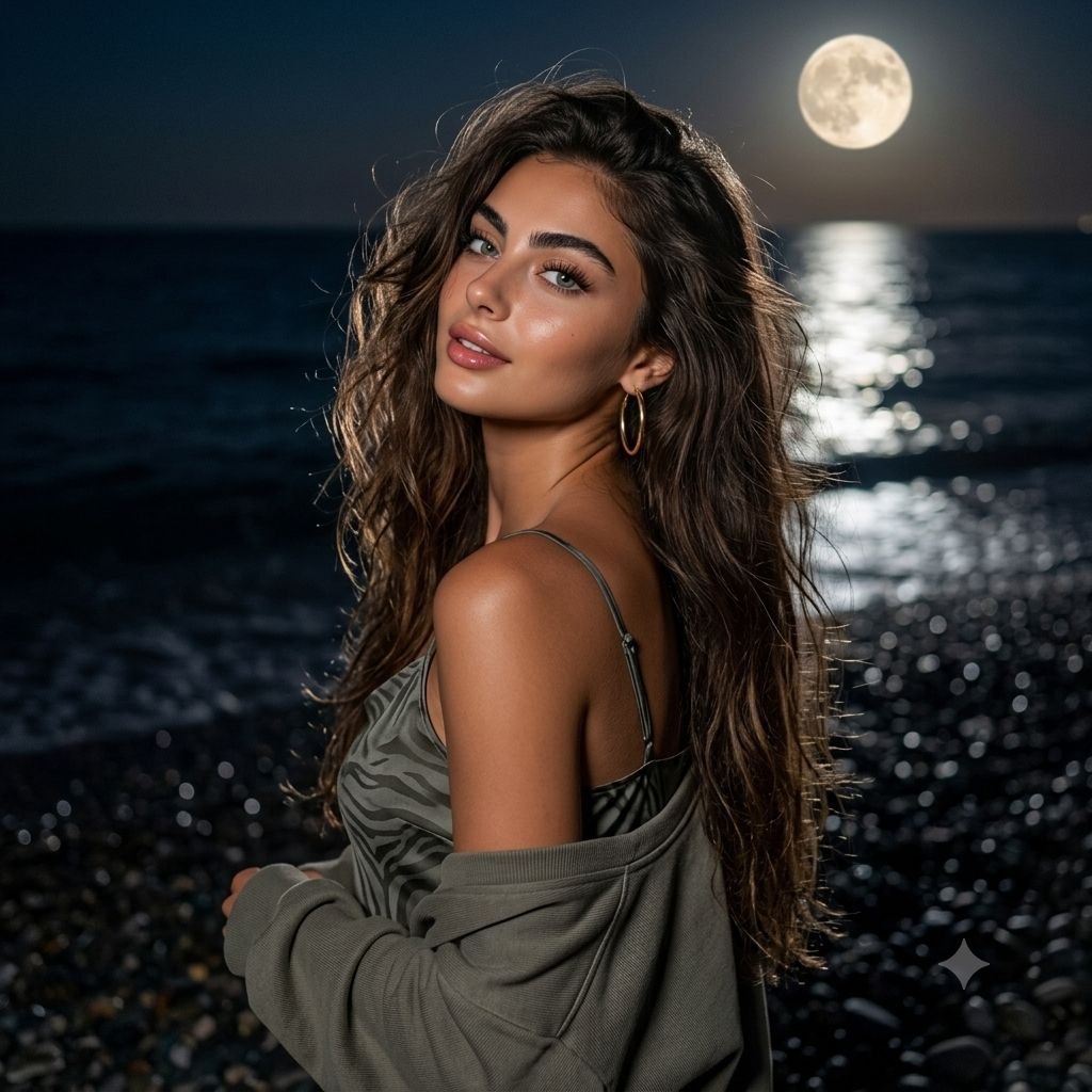 پرتره مهتابی در کنار دریا
