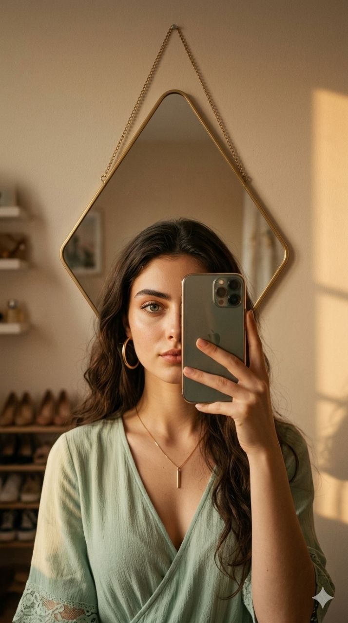 پرتره آینه‌ای گوشی به دست