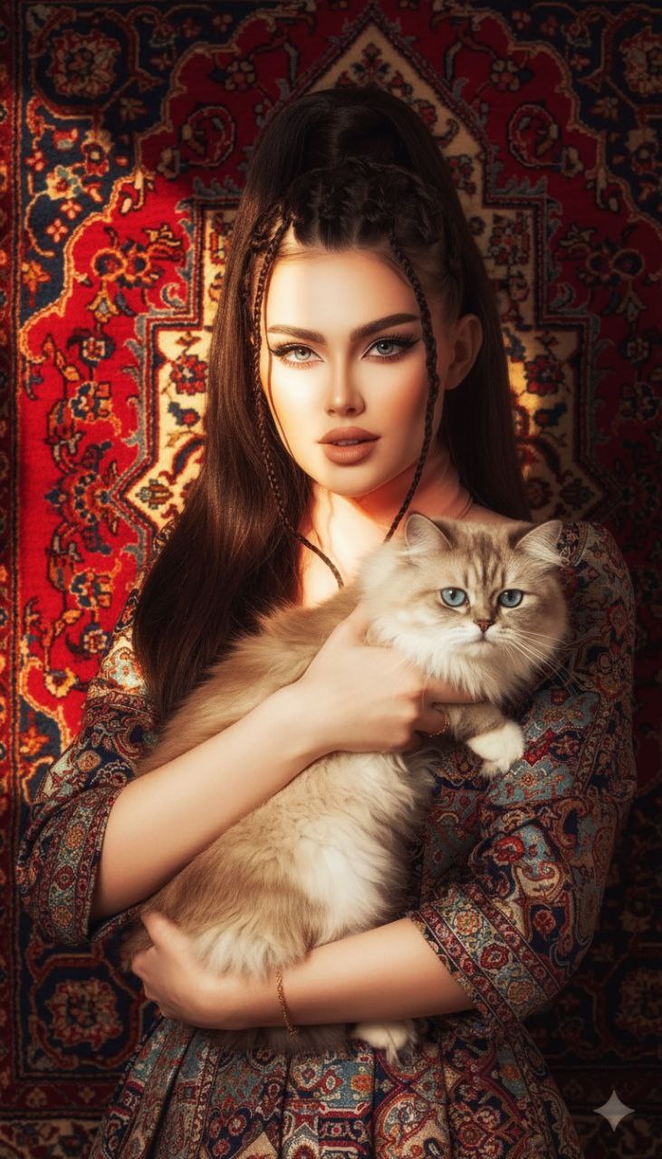 پرتره با پس‌زمینه فرش ایرانی
