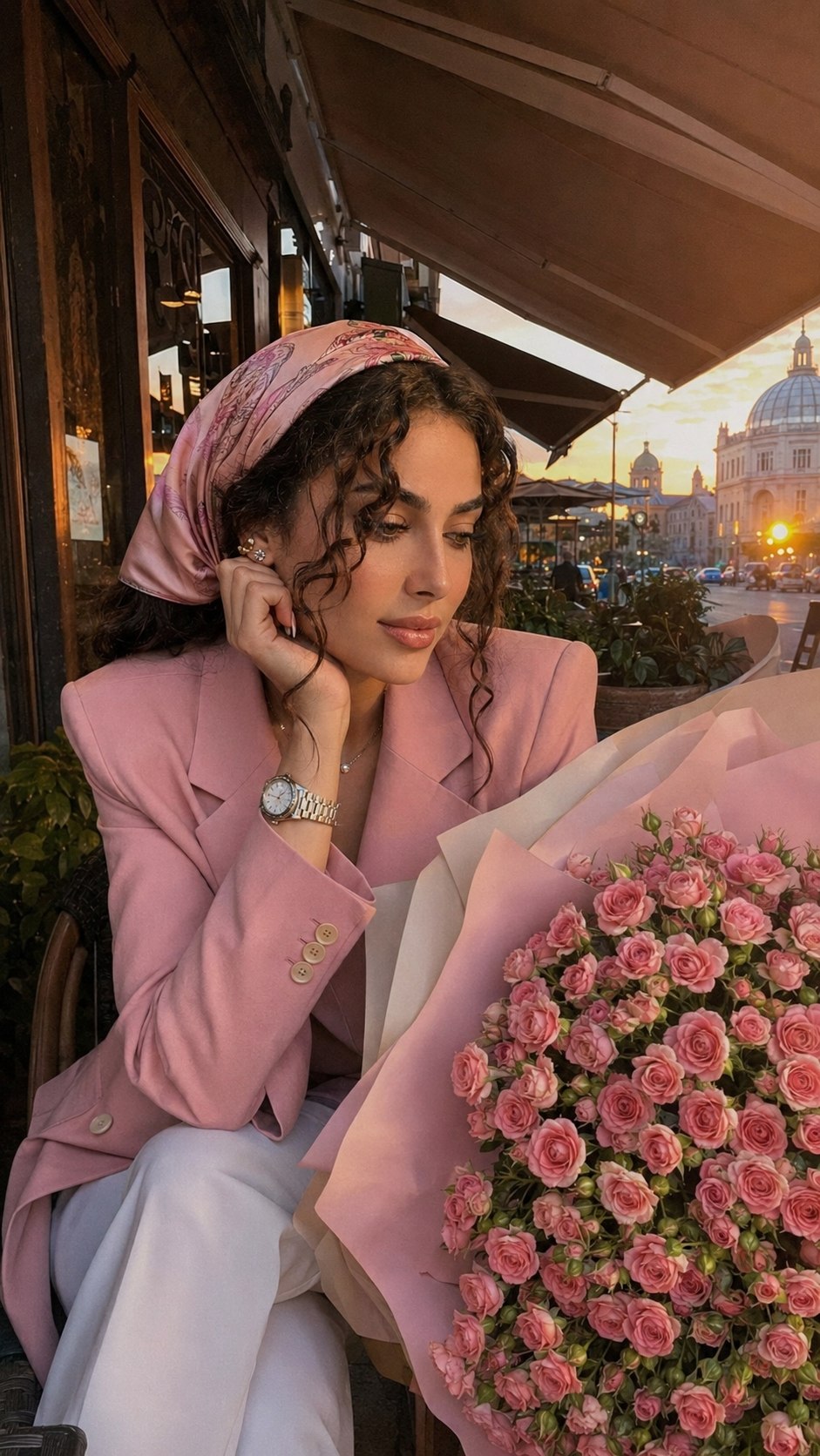 پرتره خیابانی لوکس با رز صورتی